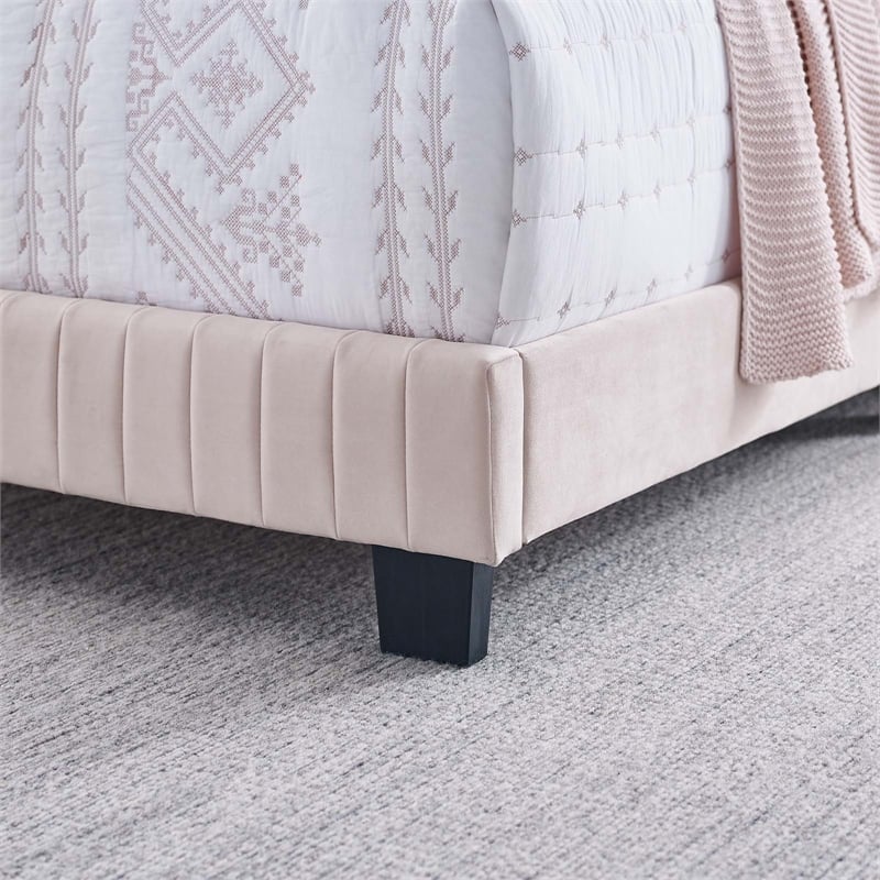 Maklaine Channel Tufted Performance Velvet Queen Bed in Pink
