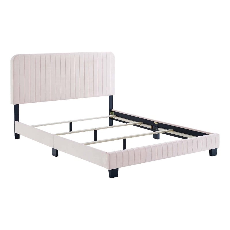 Maklaine Channel Tufted Performance Velvet Queen Bed in Pink