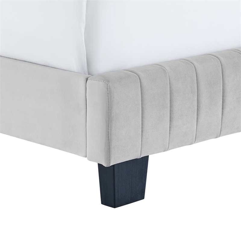 Maklaine Channel Tufted Performance Velvet Full Bed in Light Gray