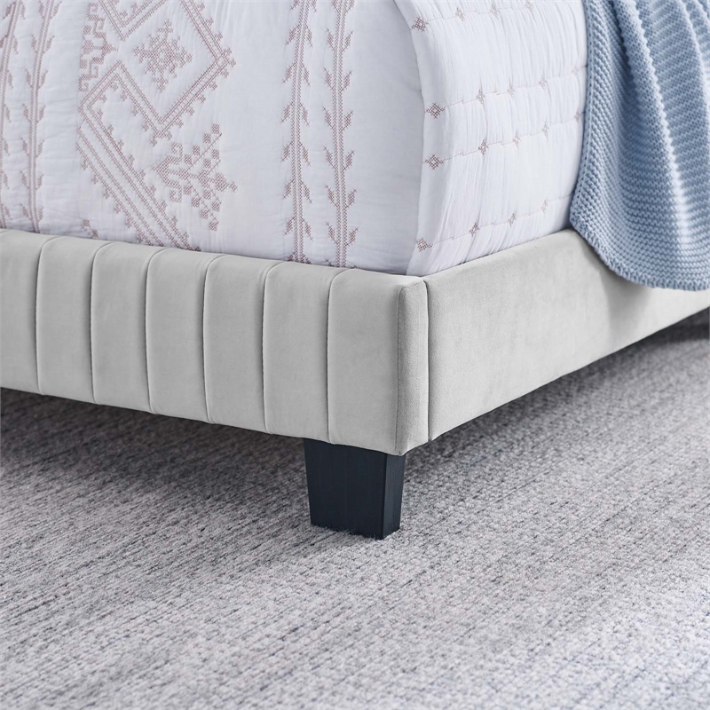 Maklaine Channel Tufted Performance Velvet Full Bed in Light Gray