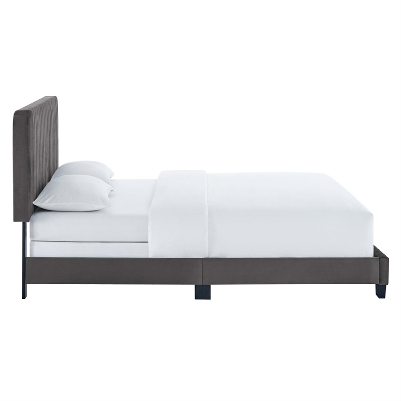 Maklaine Contemporary Channel Tufted Performance Velvet King Bed in Gray