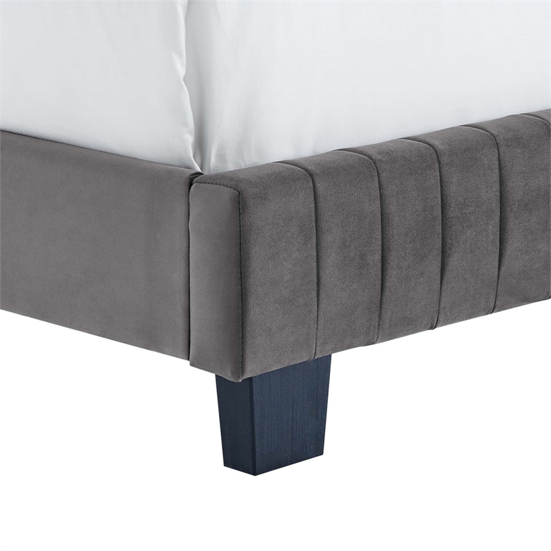 Maklaine Contemporary Channel Tufted Performance Velvet King Bed in Gray