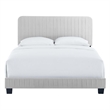 Maklaine Channel Tufted Performance Velvet Queen Platform Bed in Light Gray