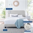 Maklaine Channel Tufted Performance Velvet Queen Platform Bed in Light Gray