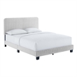 Maklaine Channel Tufted Performance Velvet Queen Platform Bed in Light Gray