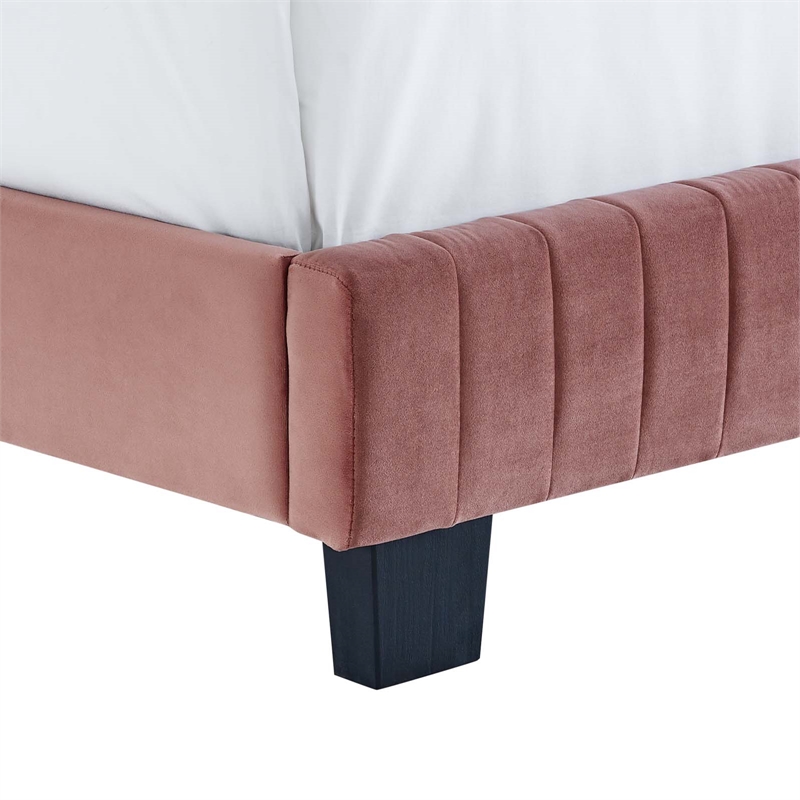 Maklaine Channel Tufted Performance Velvet Full Platform Bed in Dusty Rose