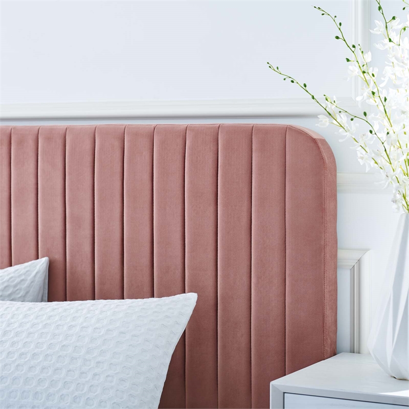 Maklaine Channel Tufted Performance Velvet Full Platform Bed in Dusty Rose