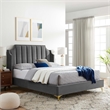 Maklaine Contemporary Performance Velvet Queen Platform Bed in Gray