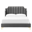 Maklaine Contemporary Performance Velvet Queen Platform Bed in Gray