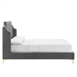 Maklaine Contemporary Performance Velvet Queen Platform Bed in Gray