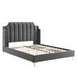 Maklaine Contemporary Performance Velvet Queen Platform Bed in Gray