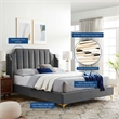 Maklaine Contemporary Performance Velvet Queen Platform Bed in Gray