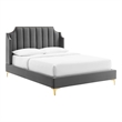 Maklaine Contemporary Performance Velvet Queen Platform Bed in Gray
