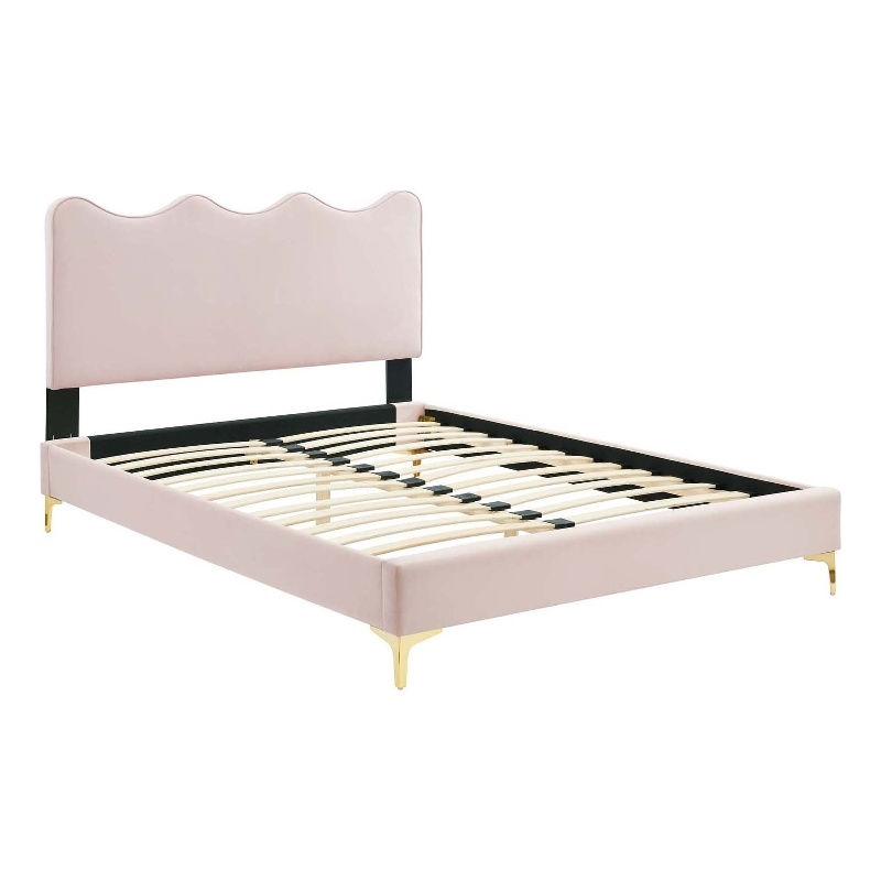 Maklaine Contemporary Performance Velvet Full Platform Bed - Pink