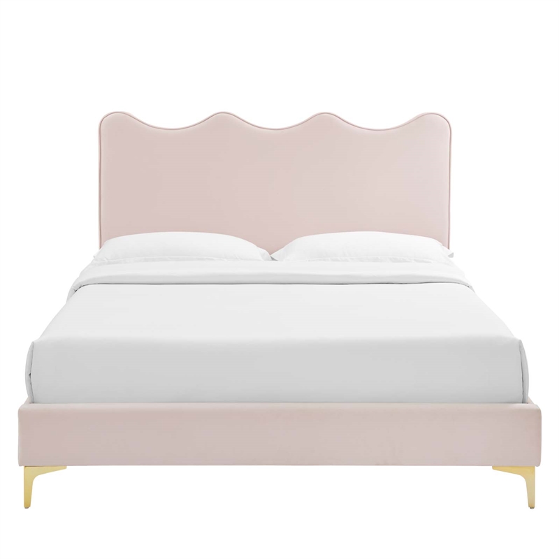 Maklaine Contemporary Performance Velvet Full Platform Bed - Pink