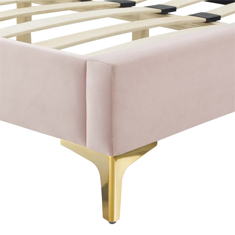 Maklaine Contemporary Performance Velvet Full Platform Bed - Pink