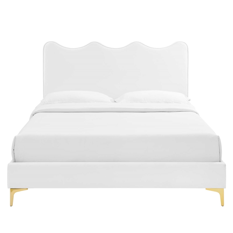 Maklaine Modern Performance Velvet Full Platform Bed - White
