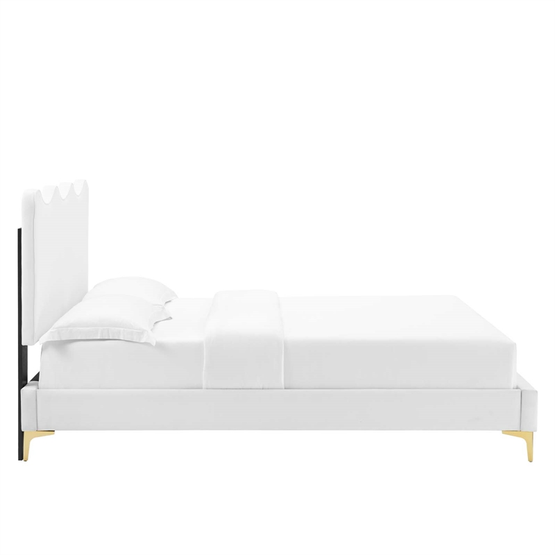 Maklaine Modern Performance Velvet Full Platform Bed - White