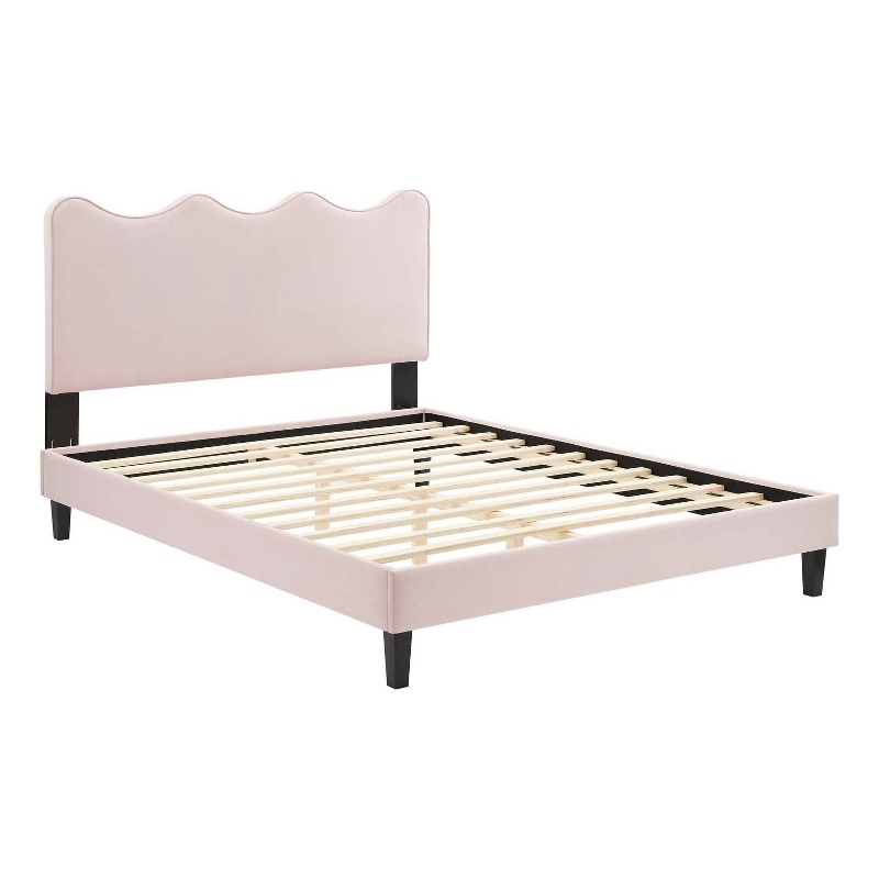 Maklaine Modern Performance Velvet Full Platform Bed in Pink
