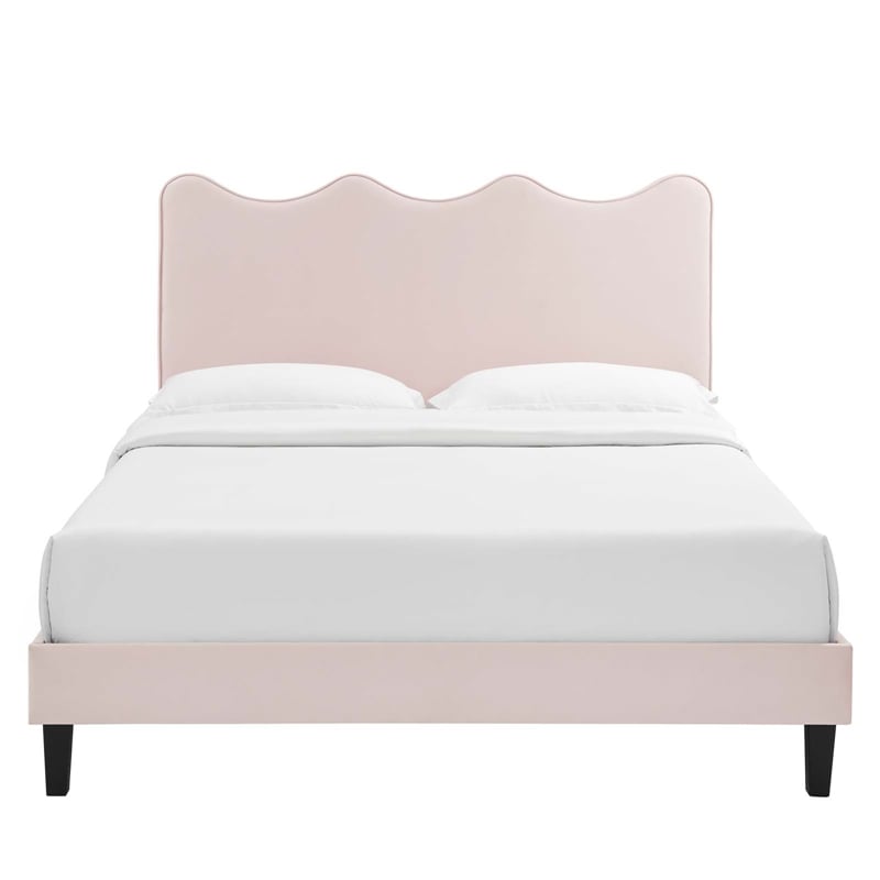 Maklaine Modern Performance Velvet Full Platform Bed in Pink