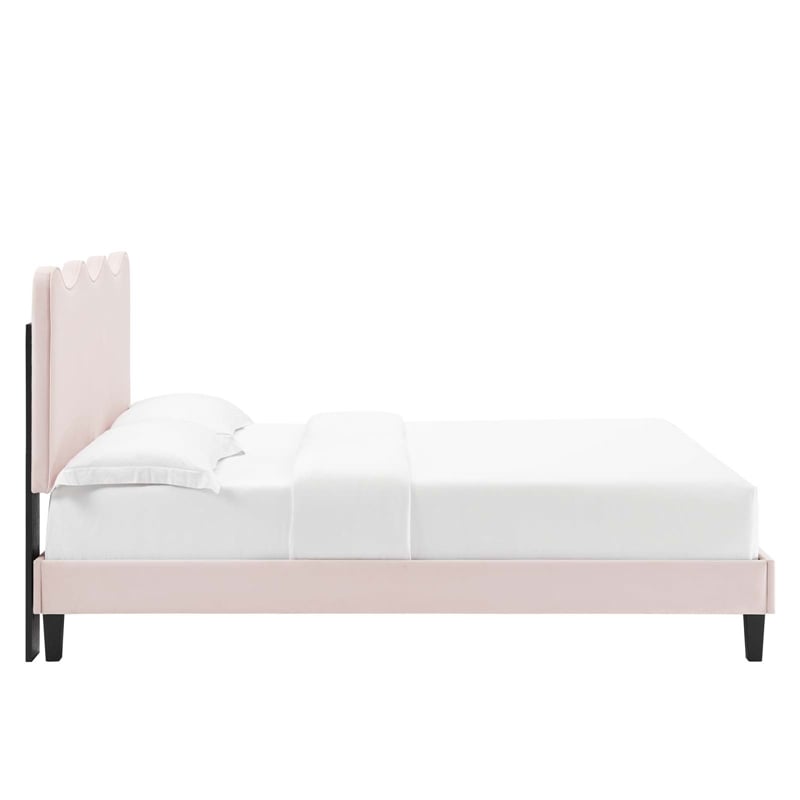Maklaine Modern Performance Velvet Full Platform Bed in Pink