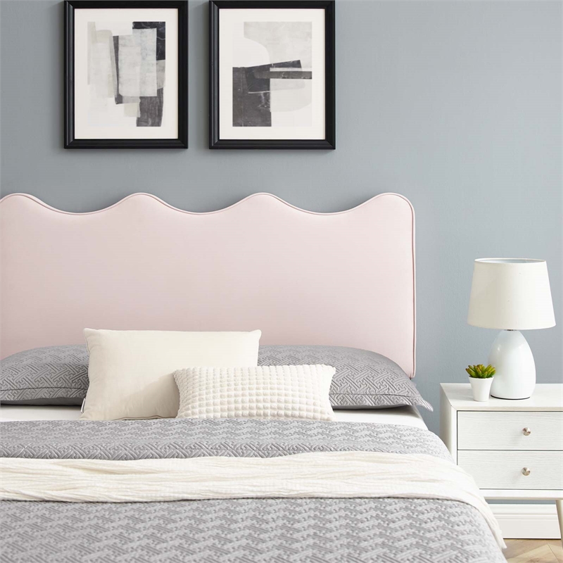 Maklaine Modern Performance Velvet Full Platform Bed in Pink