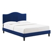 Maklaine Channel Tufted Performance Velvet Queen Platform Bed in Navy