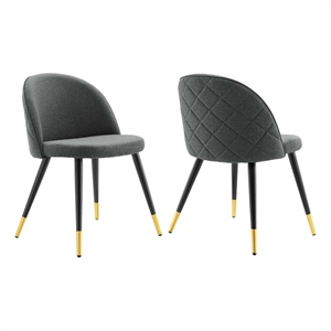 Maklaine 18&quot Fabric & Metal Dining Chairs in Black/Gray (Set of 2)