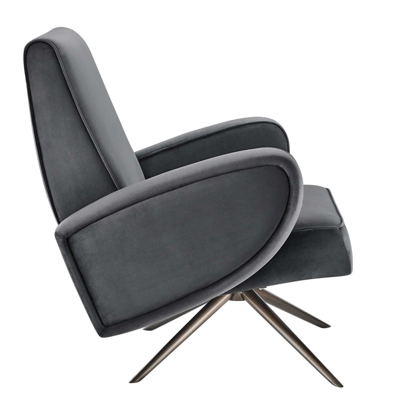 Maklaine Contemporary Performance Velvet Swivel Chair in Gray