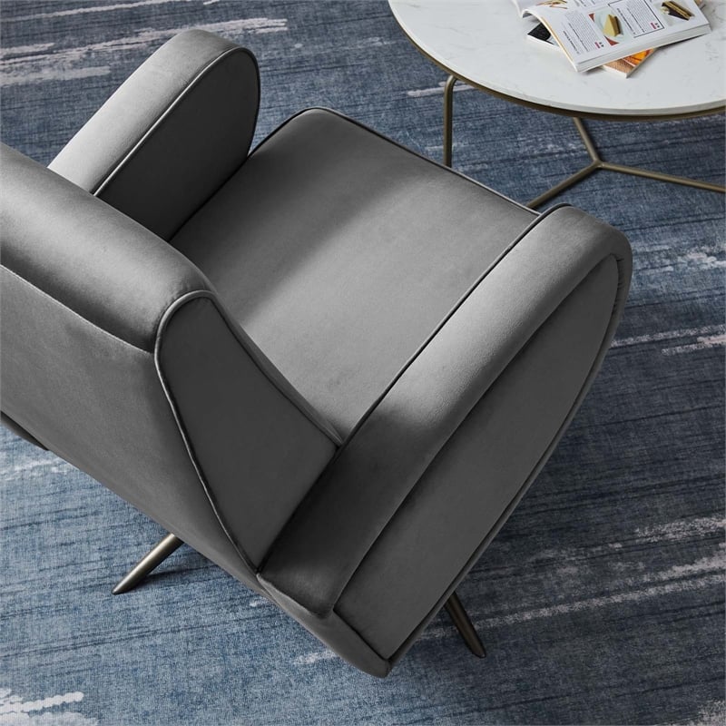 Maklaine Contemporary Performance Velvet Swivel Chair in Gray