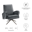 Maklaine Contemporary Performance Velvet Swivel Chair in Gray