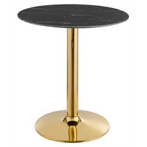 Maklaine 28&quot Modern Artificial Marble & Metal Dining Table in Black/Gold