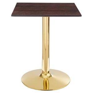 Maklaine 24&quot Square Modern Wood & Metal Dining Table in Cherry Walnut/Gold