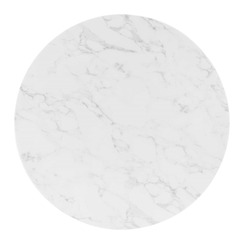 Maklaine Artificial Marble White/Gold Dining Table Circle Scratch-Resistant 40