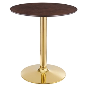 Maklaine 28&quot Modern Wood & Metal Dining Table in Cherry Walnut/Gold