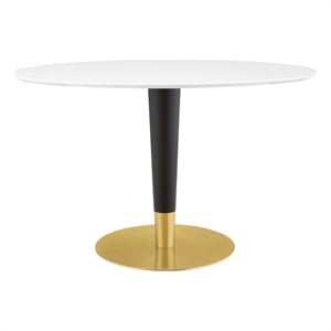 Maklaine 47&quot Oval Modern Metal/Wood Dining Table in White/Gold