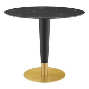 Maklaine 35.5&quot Modern Atificial Marble & Metal Dining Table in Black/Gold