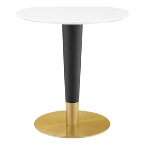 Maklaine 27.5&quot Round Modern Wood/Stainless Steel Dining Table in White/Gold