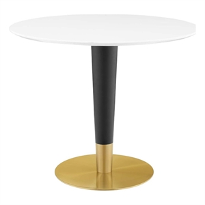 Maklaine 35.5&quot Round Modern Wood/Stainless Steel Dining Table in White/Gold