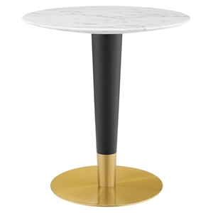 Maklaine 27.5&quot Round Wood & Artificial Marble Dining Table in White/Gold