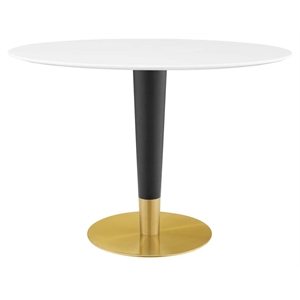Maklaine 42&quot Oval Modern Metal/Wood Dining Table in White/Gold