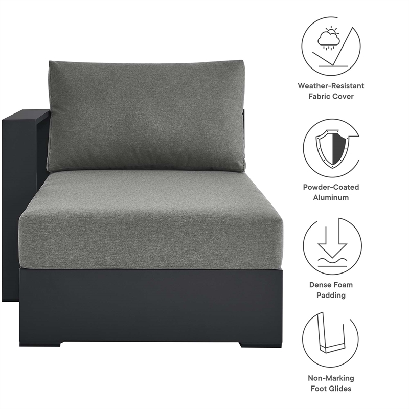 Maklaine Contemporary Modular Left-Facing Chaise Lounge in Gray Charcoal