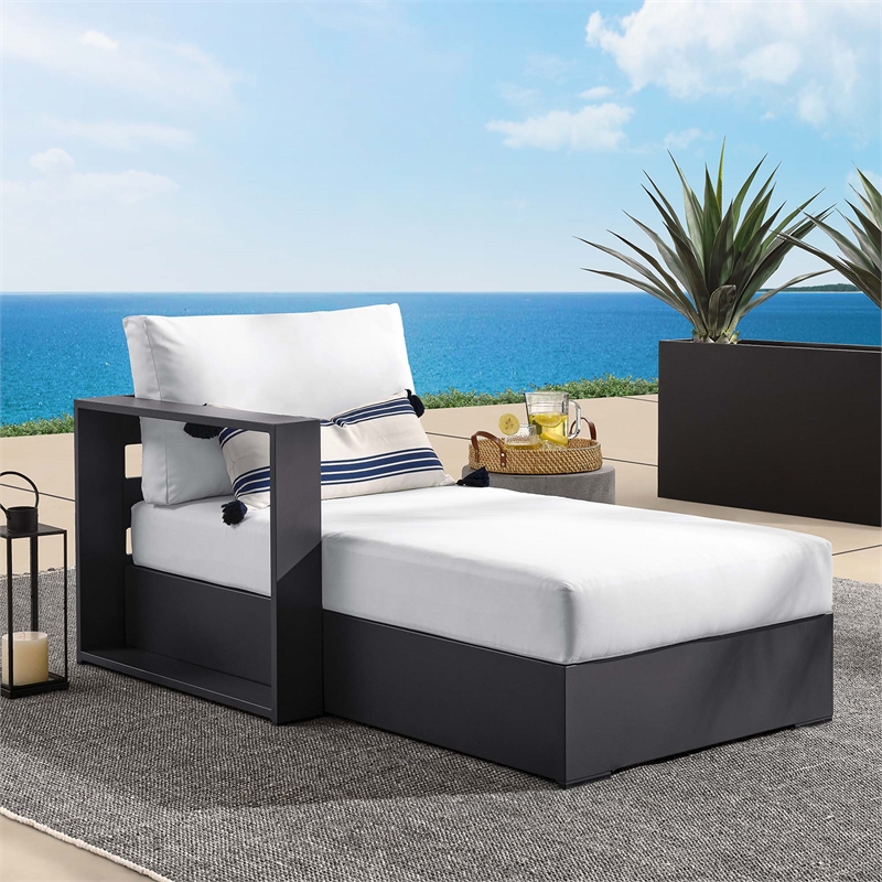 Maklaine Contemporary Modular Left-Facing Chaise Lounge in Gray White