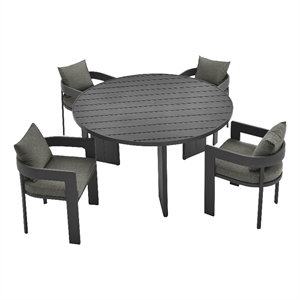 Maklaine Contemporary Powder-Coated Aluminum Dining Set in Gray Charcoal