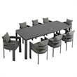 Maklaine 9-Piece Dining Set With Extendable Table in Gray Charcoal
