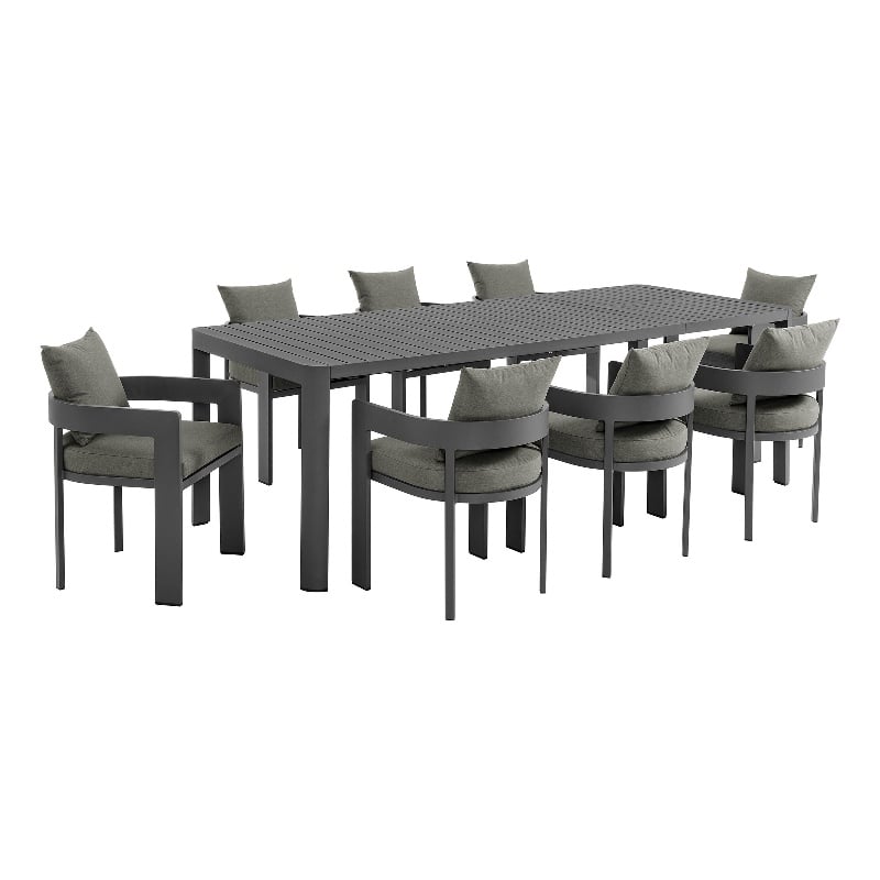 Maklaine 9-Piece Dining Set With Extendable Table in Gray Charcoal