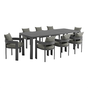 Maklaine 9-Piece Dining Set With Extendable Table in Gray Charcoal
