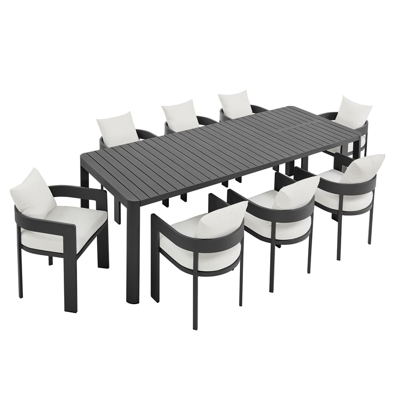 Maklaine 9-Piece Dining Set With Extendable Table in Gray White