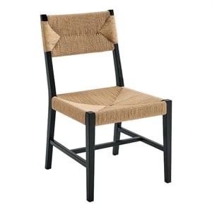 Maklaine 21&quot Modern Elm Wood/Paper Rope Dining Chair in Black/Natural
