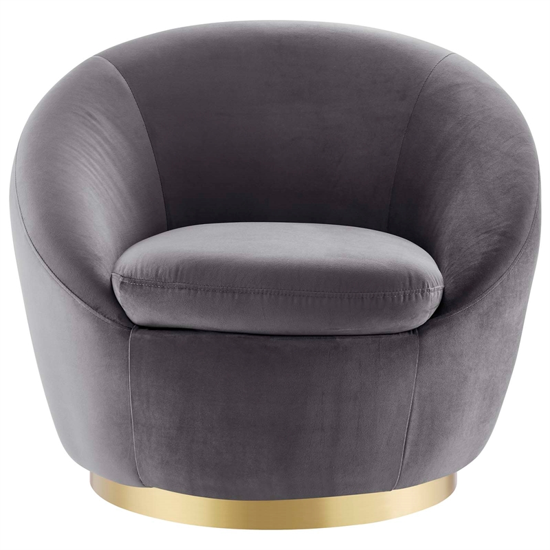 Maklaine Modern Performance Velvet Swivel Chair in Gold/Gray